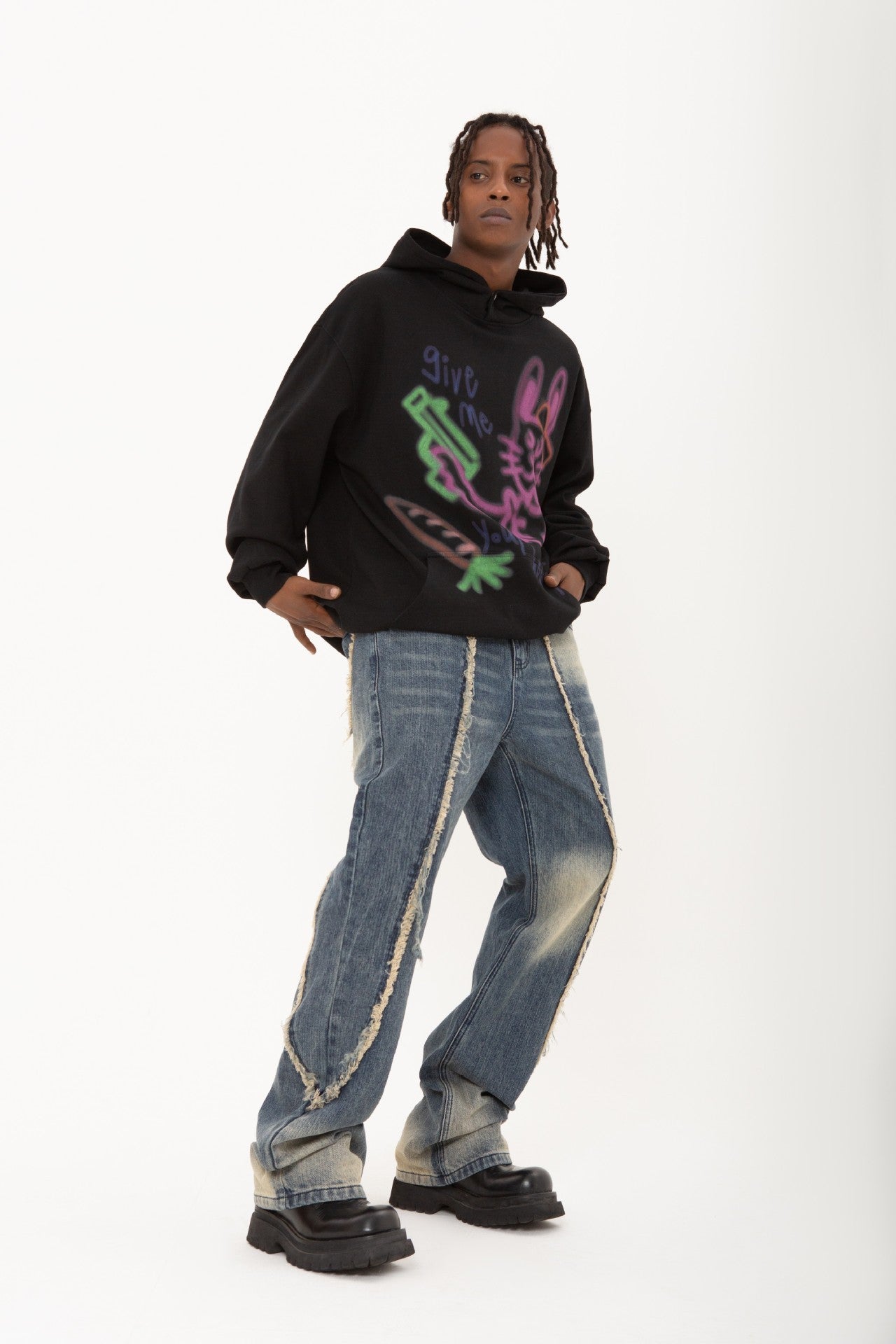 New Real Shot American Street Fashion Washed Denim Trousers