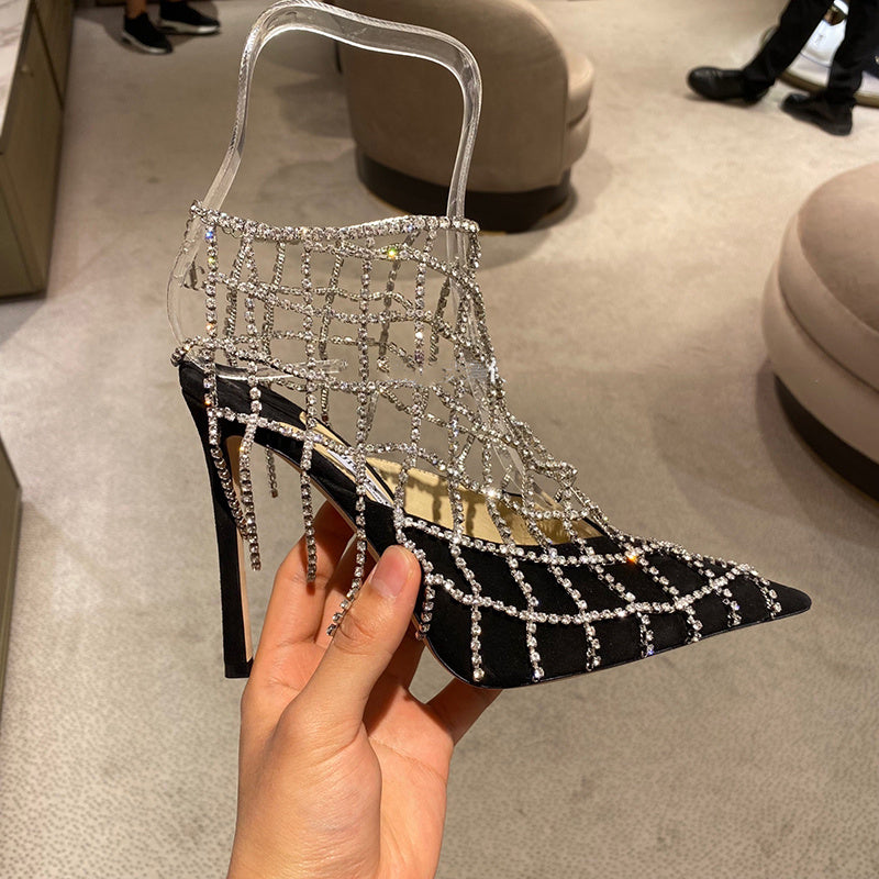 Rhinestone Mesh Pointed Toe High Heels