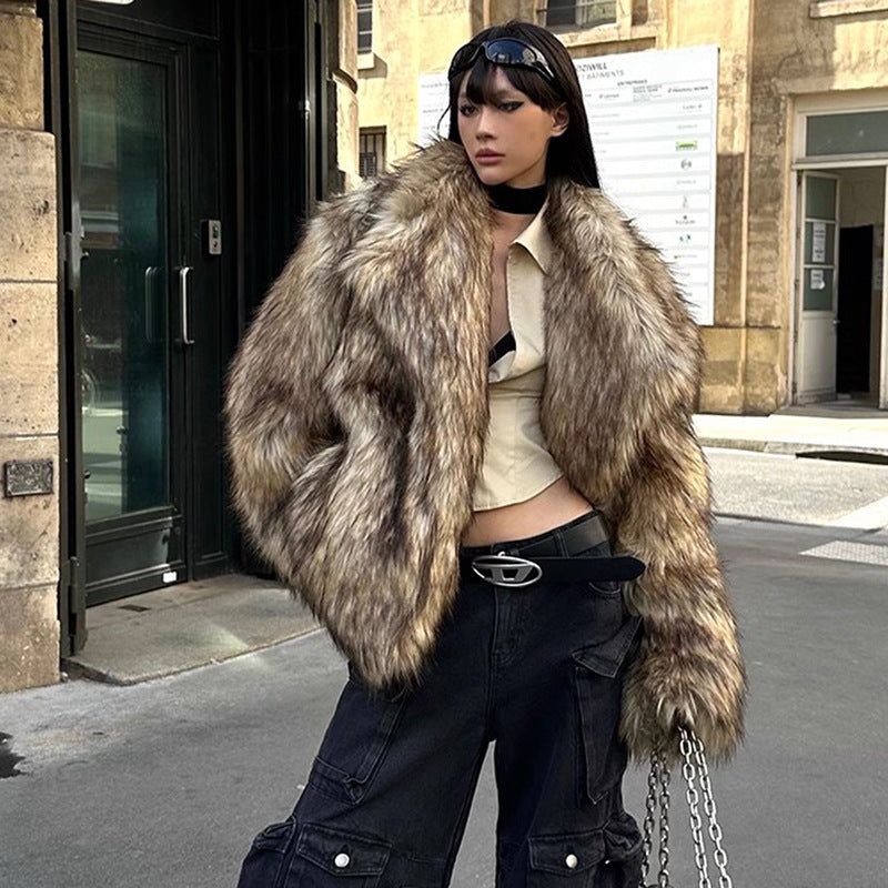 Fur Coat Raccoon Fur Coat Brown Lapel Warm Furry Coat European And American Leisure