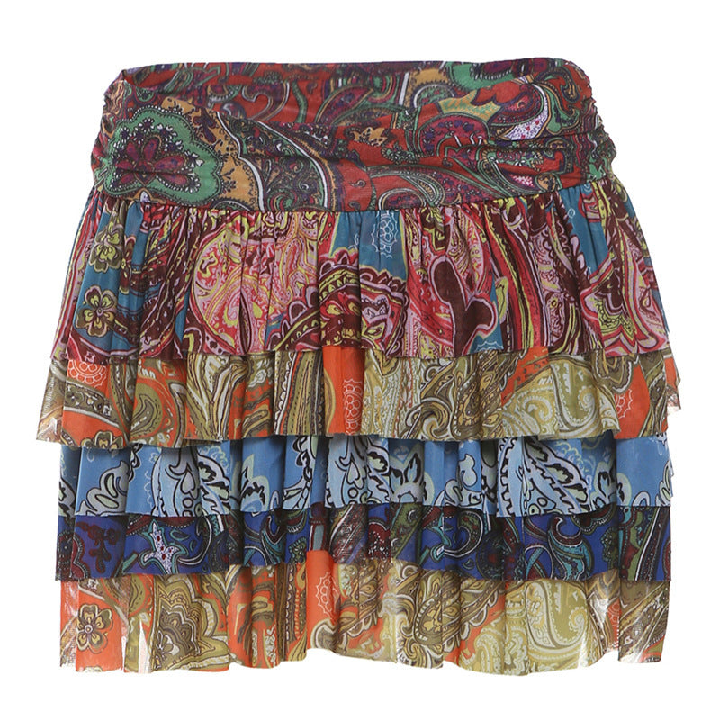 Fashion Wear Short Skirt High Waist Retro Printed