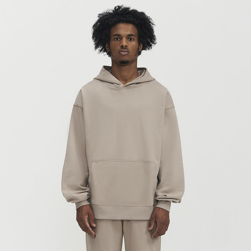 Solid Color Hooded Sweater Men's Pullover Thickened American Top