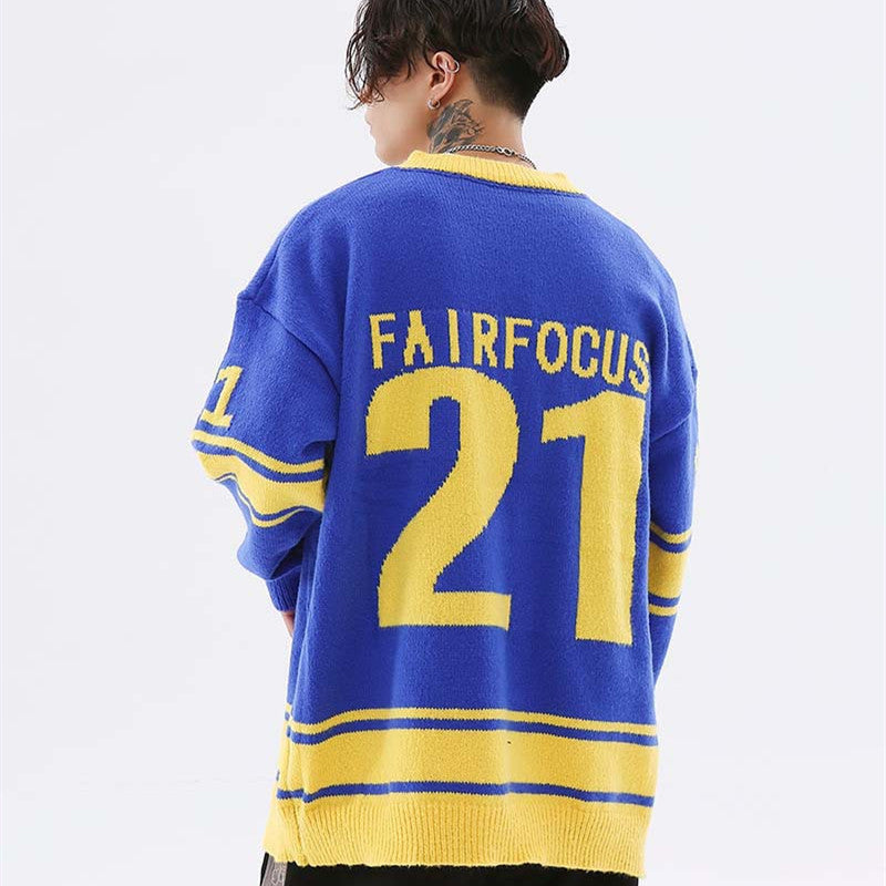 Alphanumeric Jacquard Colour Blocked Long Sleeve Jumper For Men