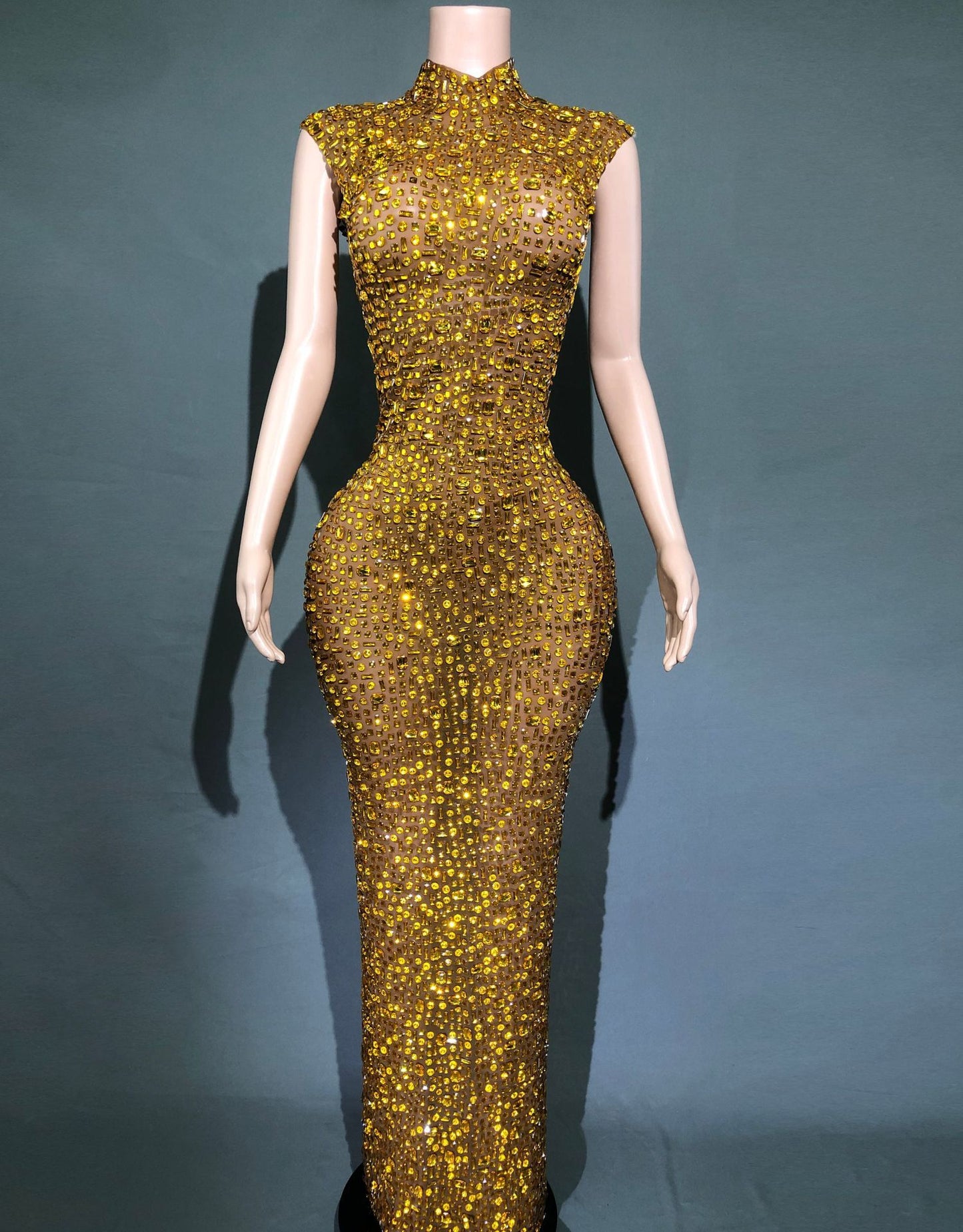 Long Rhinestone Slim Fit Slimming Dress