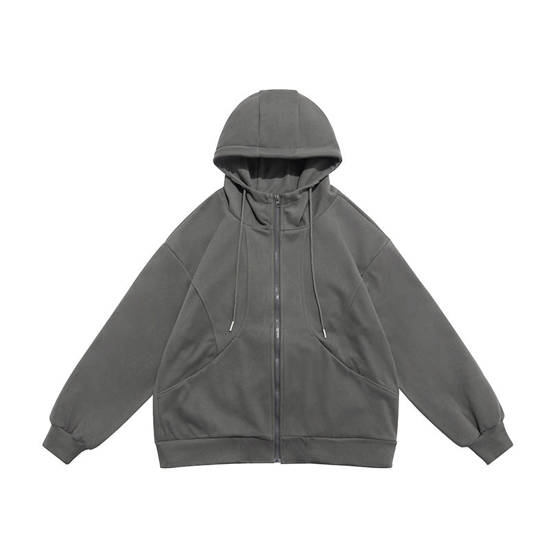 Autumn New Solid Color Stitching Hooded Heavy Couple Sweater