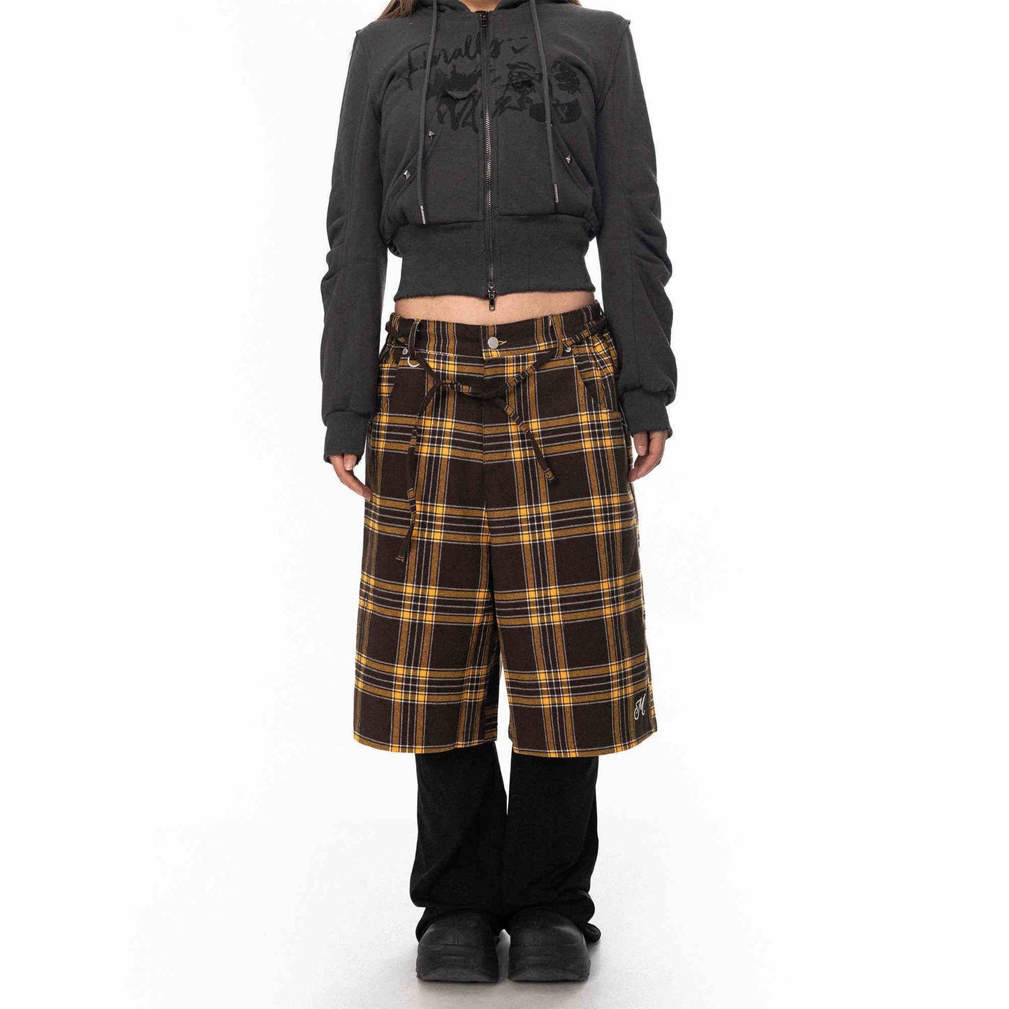 Retro Plaid Pants Loose Casual Straight-leg Wide Leg Shorts