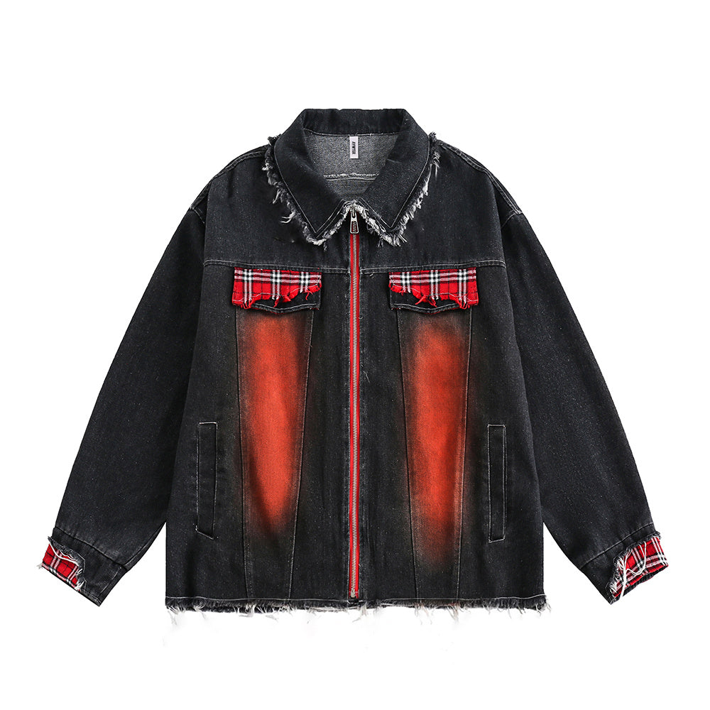 Color Matching Cat Raw-cut Edges Washed And Worn Loose Lapels Coat Fashion