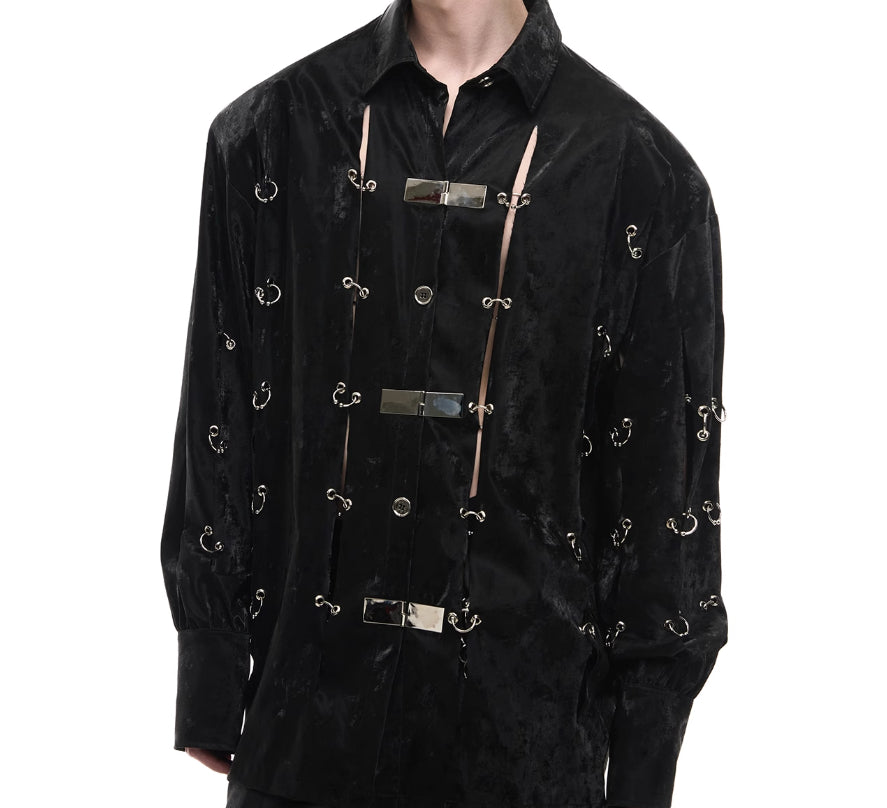 Heavy Niche Metal Buckle Hollow Sense Of Design Shirt