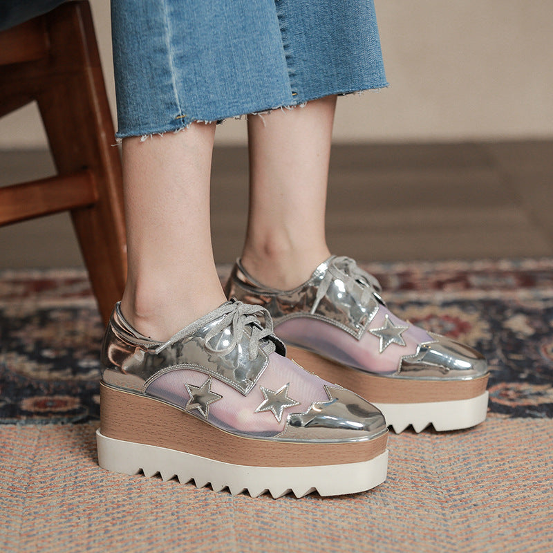 Scarpe con plateau in rete, traspiranti, con tacco a zeppa cavo