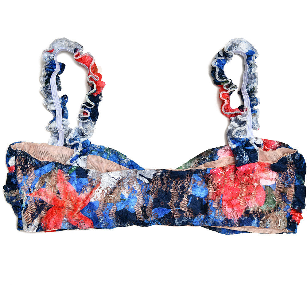 Fashion Printed Sling Backless Pleated Dress Suit