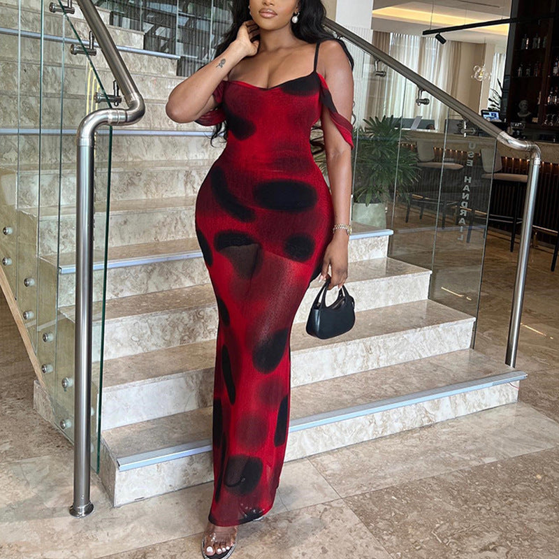 Robe sexy à imprimé floral et manches longues, dos nu, jupe à la hanche, pull