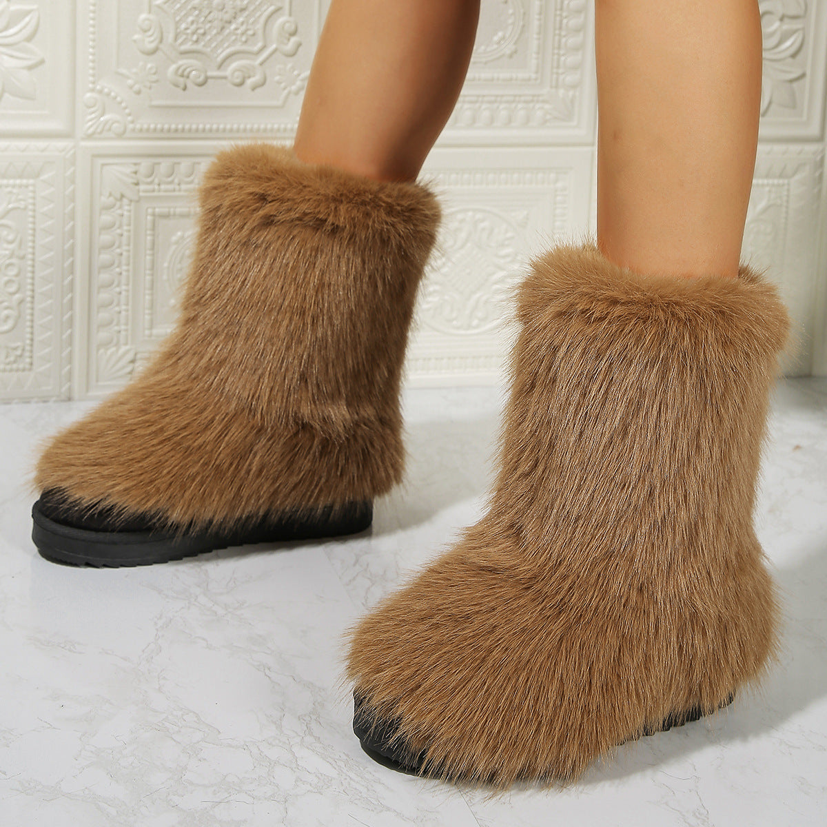 Fashion Long Plush Snow Boots Winter Warm Mid-tube Furry Cotton Shoes For Women Short Boot