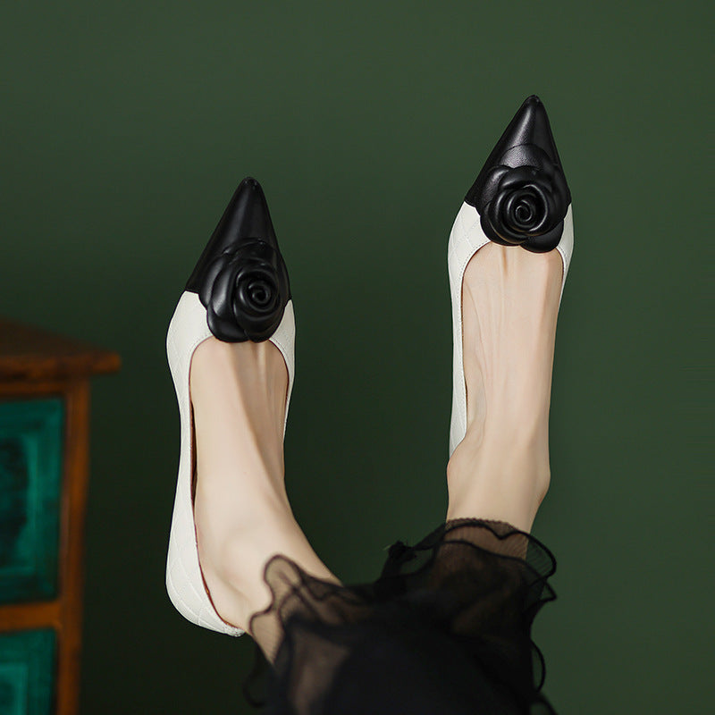 Matching Color Inside And Out All Leather Exquisite Small Fragrance Wind Heel Shoes