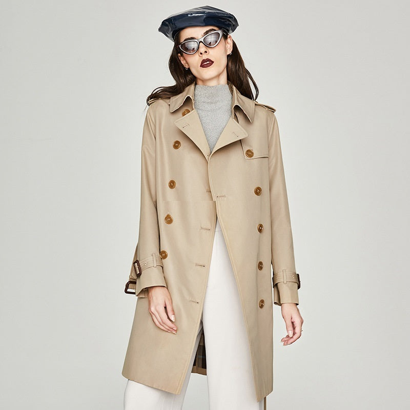 New Chameleon Women's Long Double Breasted Trench Coat
