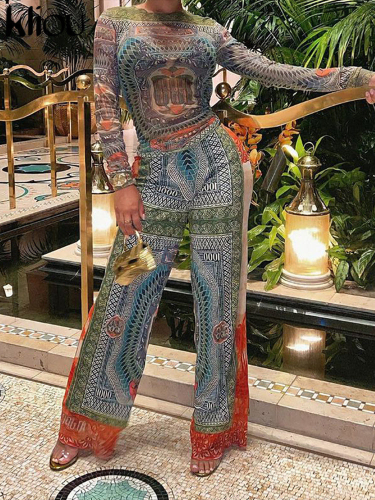 Haut imprimé à manches longues, taille haute et coupe slim pour femme