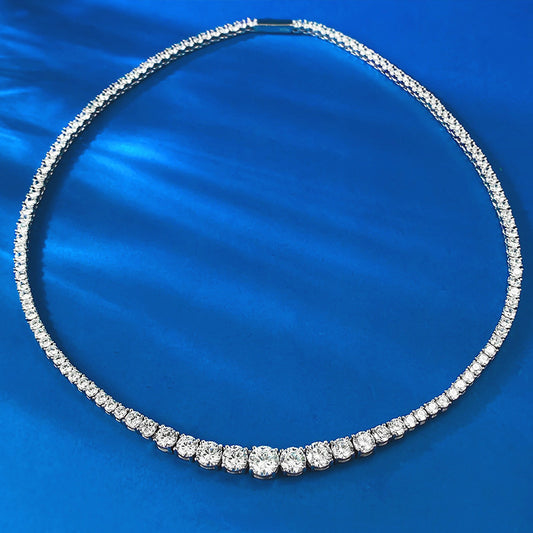 S925 Silver European And American Graceful And Fashionable Necklace Water Drop Round Diamond