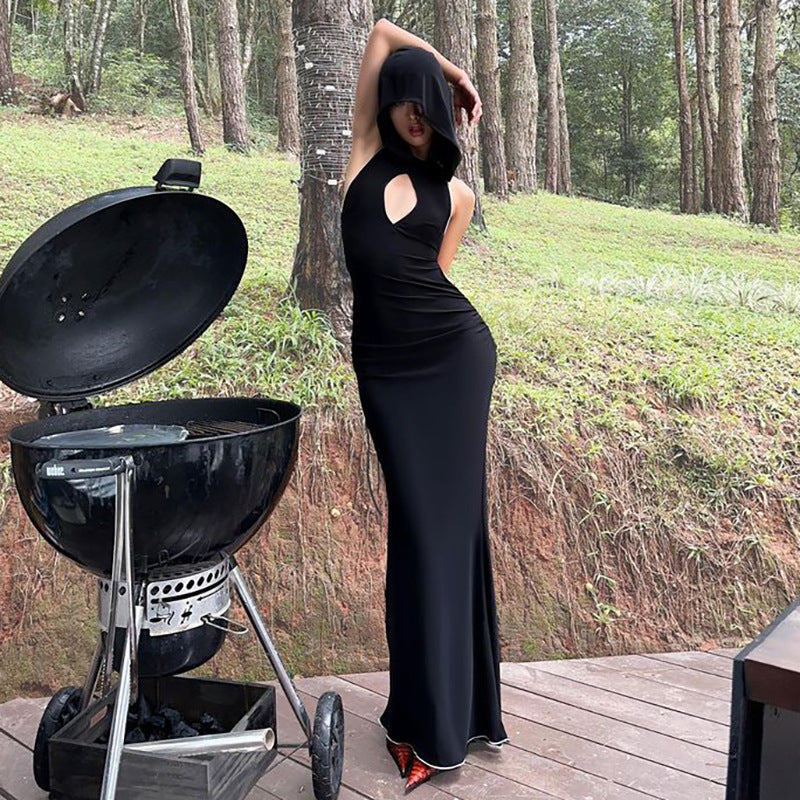 Lace-up Backless Long Hooded Dress