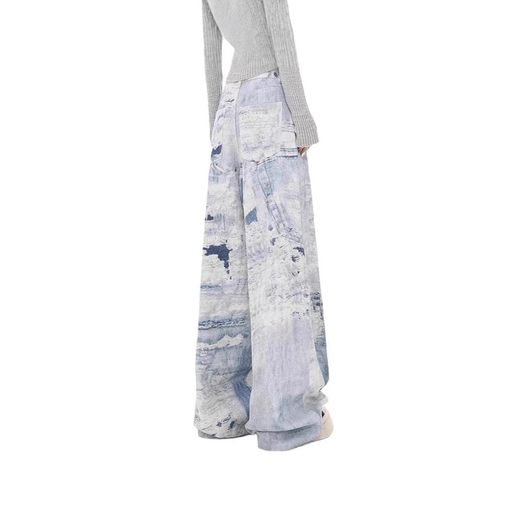 Autumn And Winter Washed Tie-dyed High Waist Slimming And Wide Leg Jeans