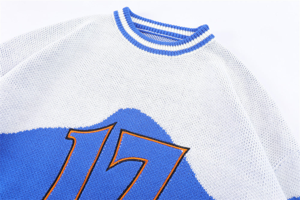 Colorblock Letter Crew Neck Sweater