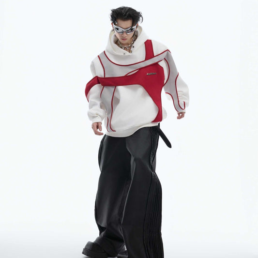 Felpa con cappuccio a doppio strato con cuciture a contrasto di colore