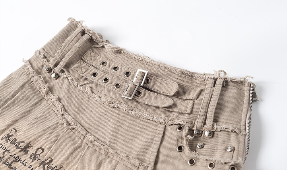 Gonna in denim lavato vecchio stile con stampa graffiti e industria pesante