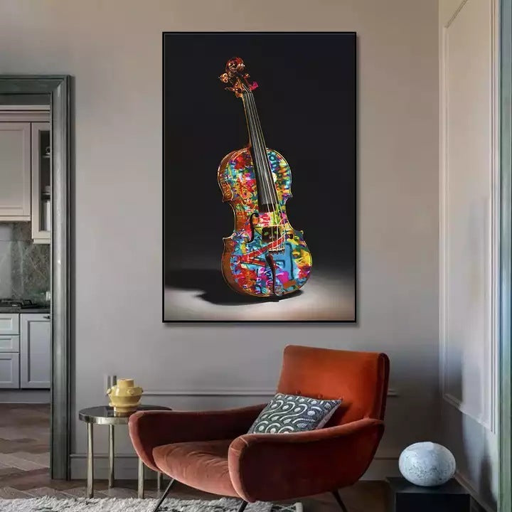 Cartoon Graffiti Violin Airbrushed Canvas Core