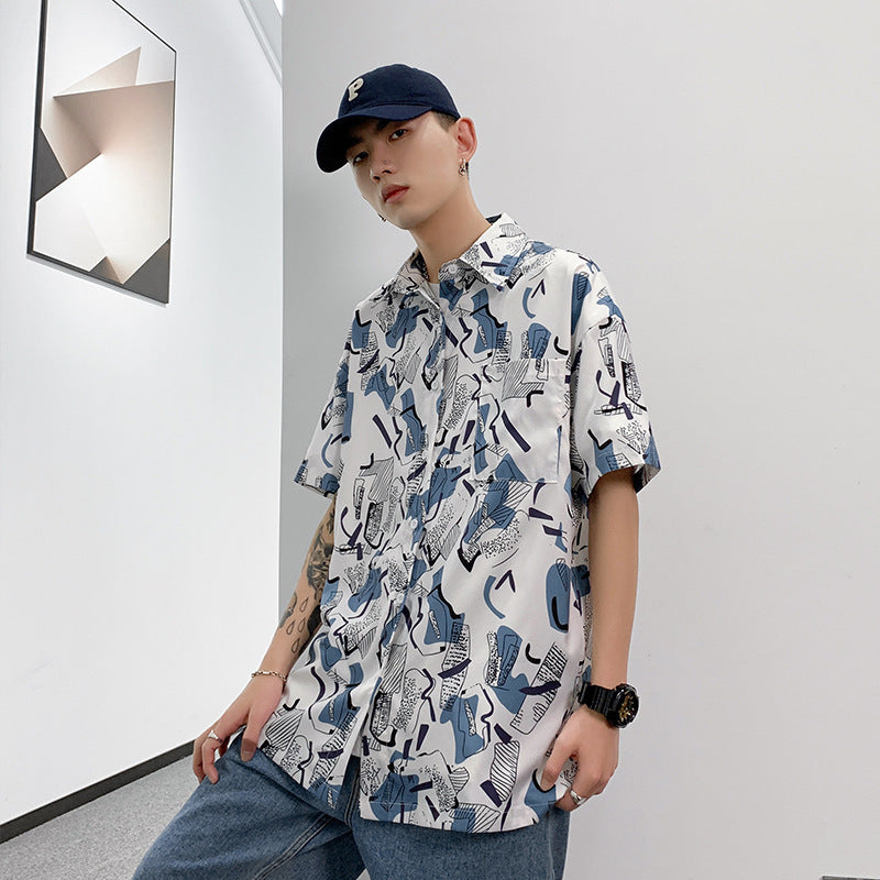 Solid Color Drop Shoulder Print Extra Loose Shirt Tide Brand Short Lining