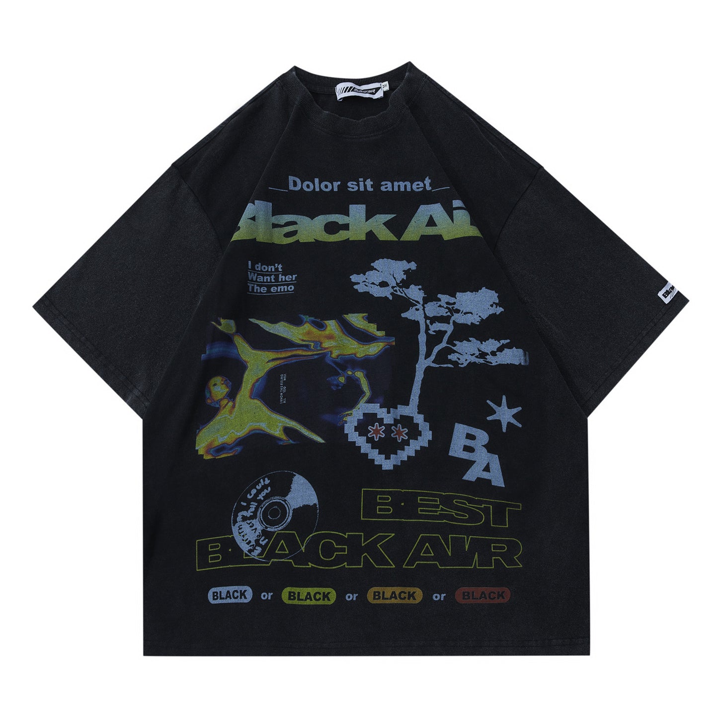 American Street Retro Element Pattern Printed T-shirt