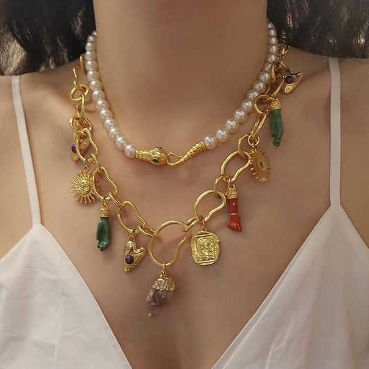 Chaîne rétro usée, style exagéré féminin