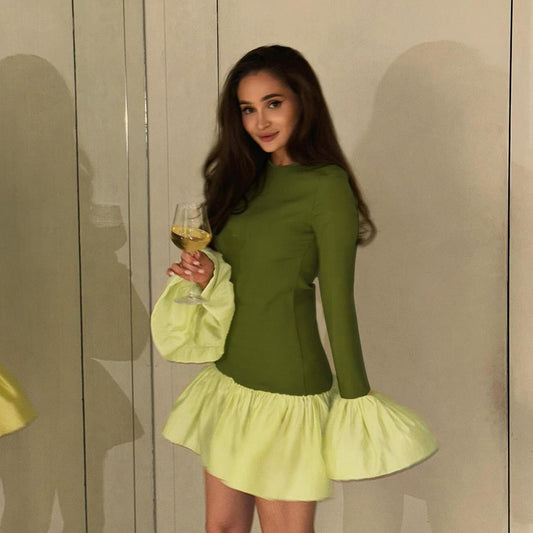 Robe à manches longues Bud Swing pour femme, couleur contrastée, coupe ajustée