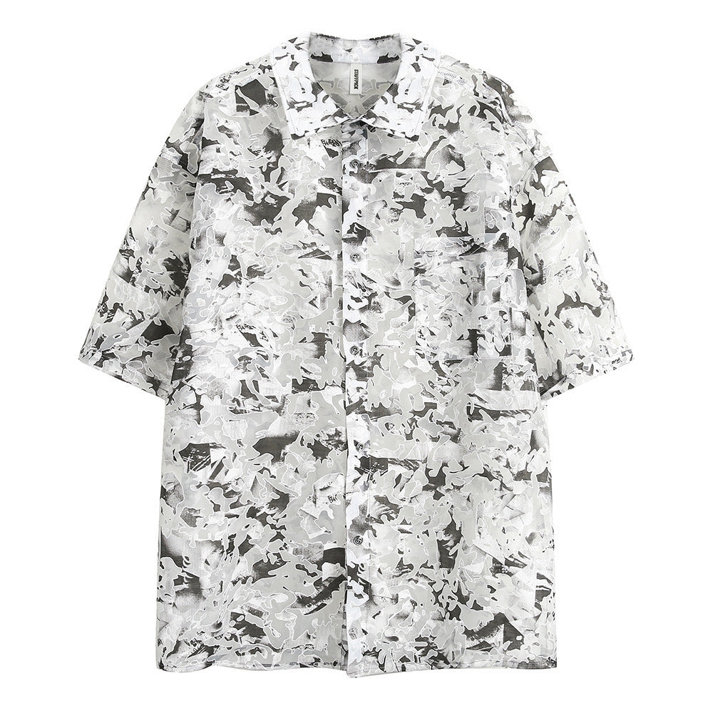 Tie-dyed Contrast Color Short-sleeved Shirt For Men