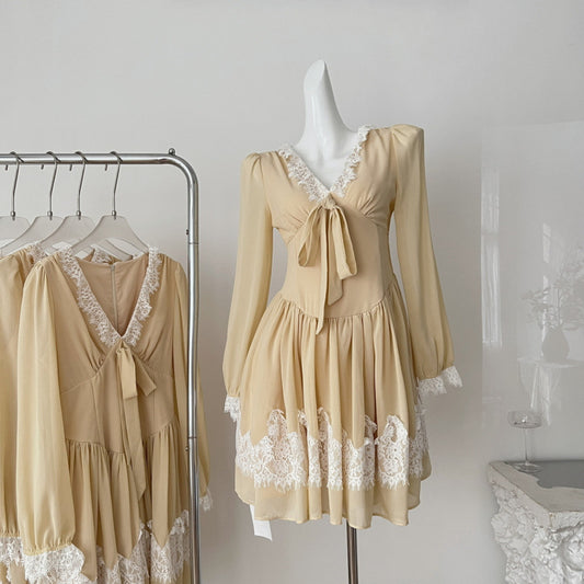 Swan Neck Stereo Cinched Swing Dress