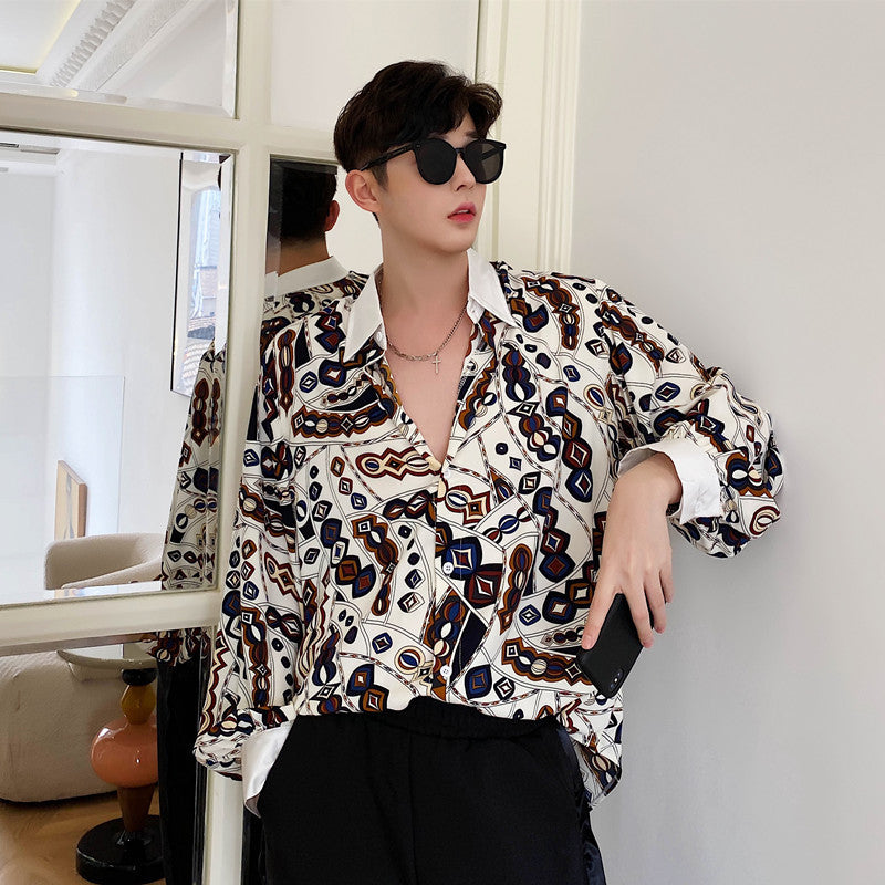 Retro Floral Shirt Trendy Temperament Long Sleeves