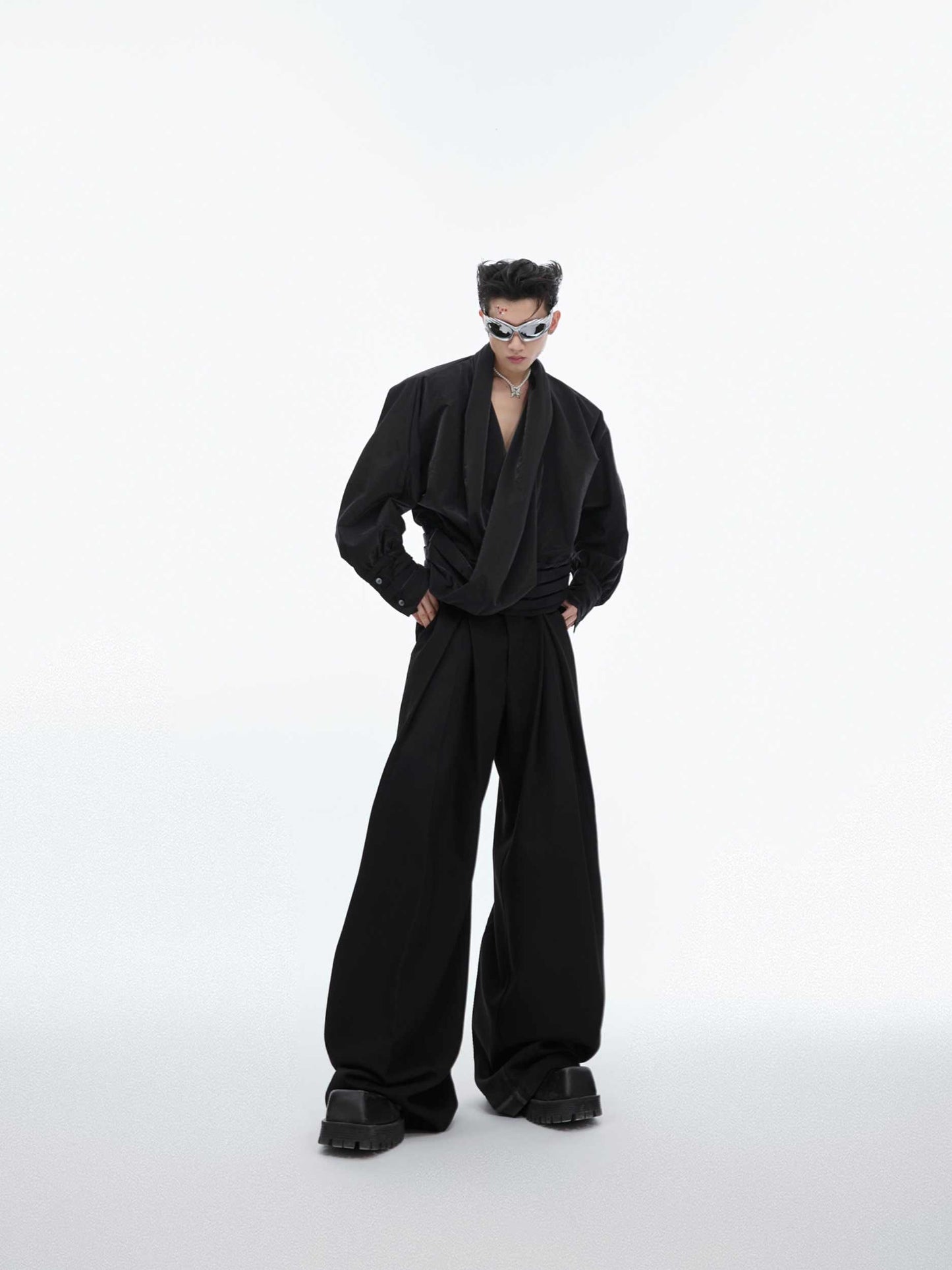 V-neck Padded Shoulder Shirt Loose Cardigan Top