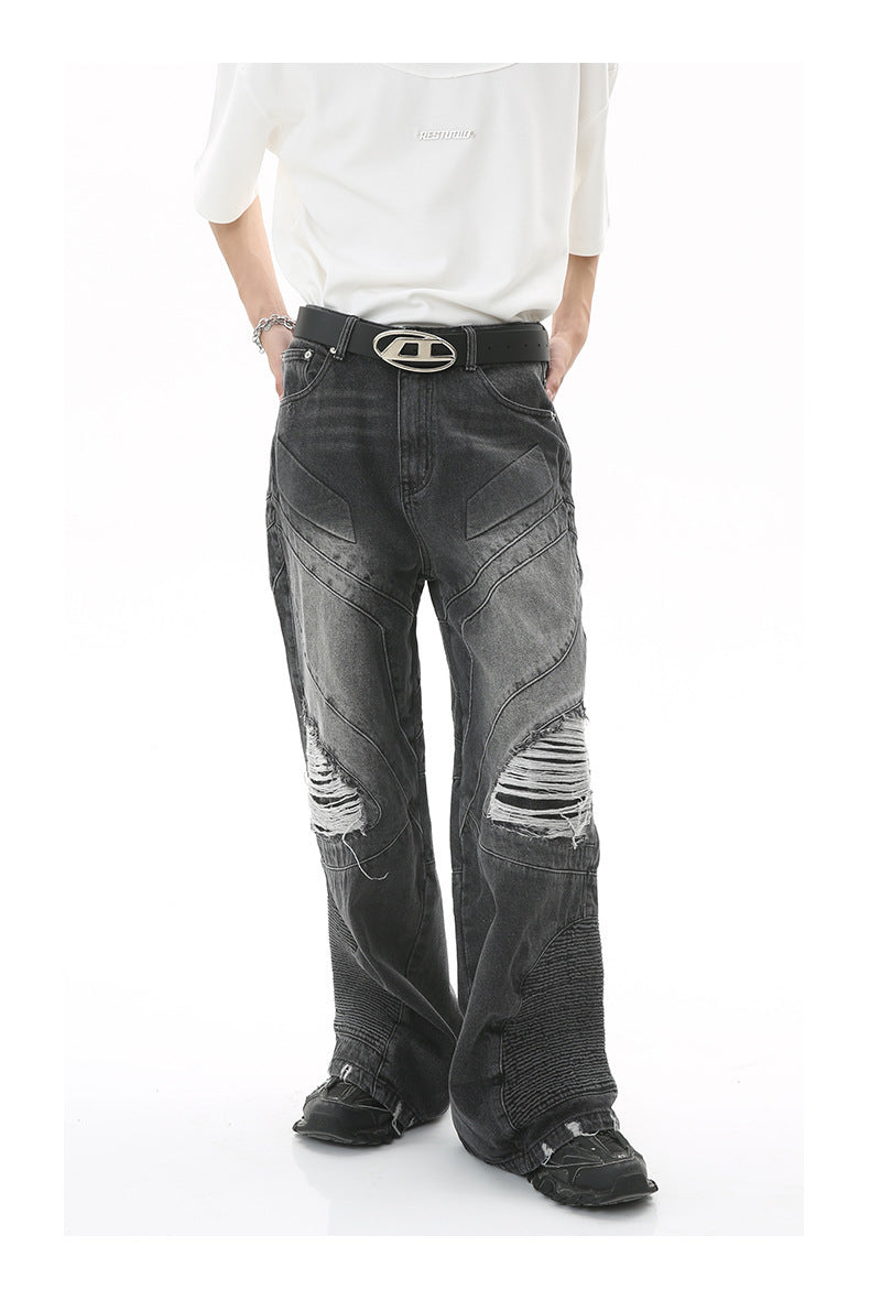 New Style Loose Straight Wide Leg Mopping Hip Hop Denim Pants