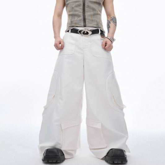 Pantalon de costume à plusieurs poches avec ruban, coupe décontractée, couleur unie