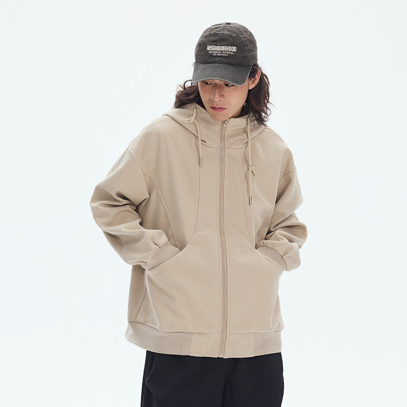 Autumn New Solid Color Stitching Hooded Heavy Couple Sweater