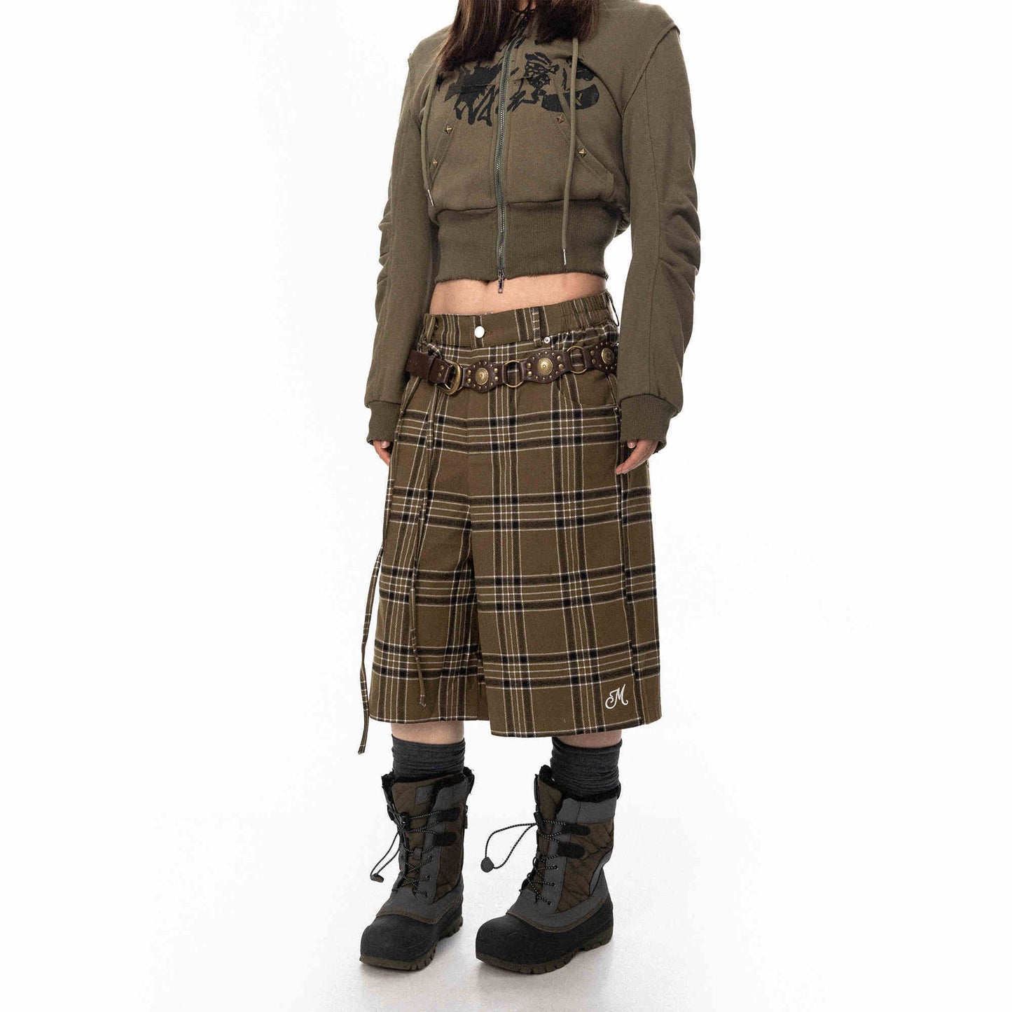 Retro Plaid Pants Loose Casual Straight-leg Wide Leg Shorts