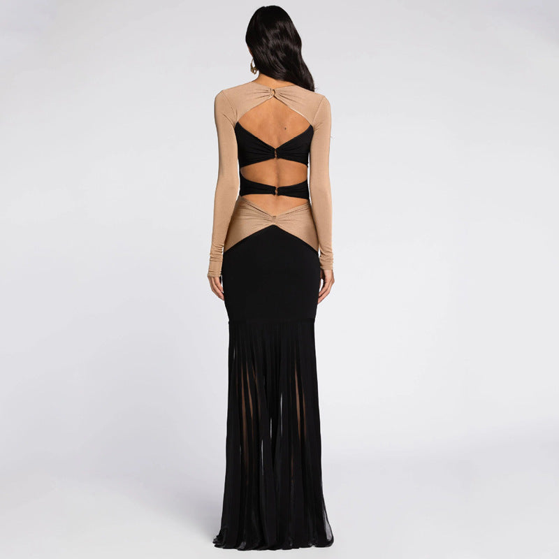 Double Color Matching Skirt Exposed Navel Decorative Pineapple Diamond Swing