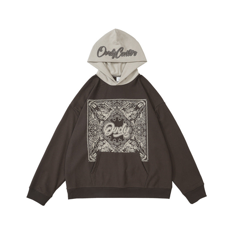 Maglione con cappuccio Paisley Totem con iniezione diretta e abbinamento di colori