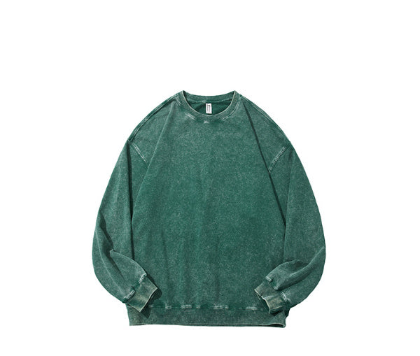 Sweater Cotton Washed Old Round Neck Long Sleeve Top