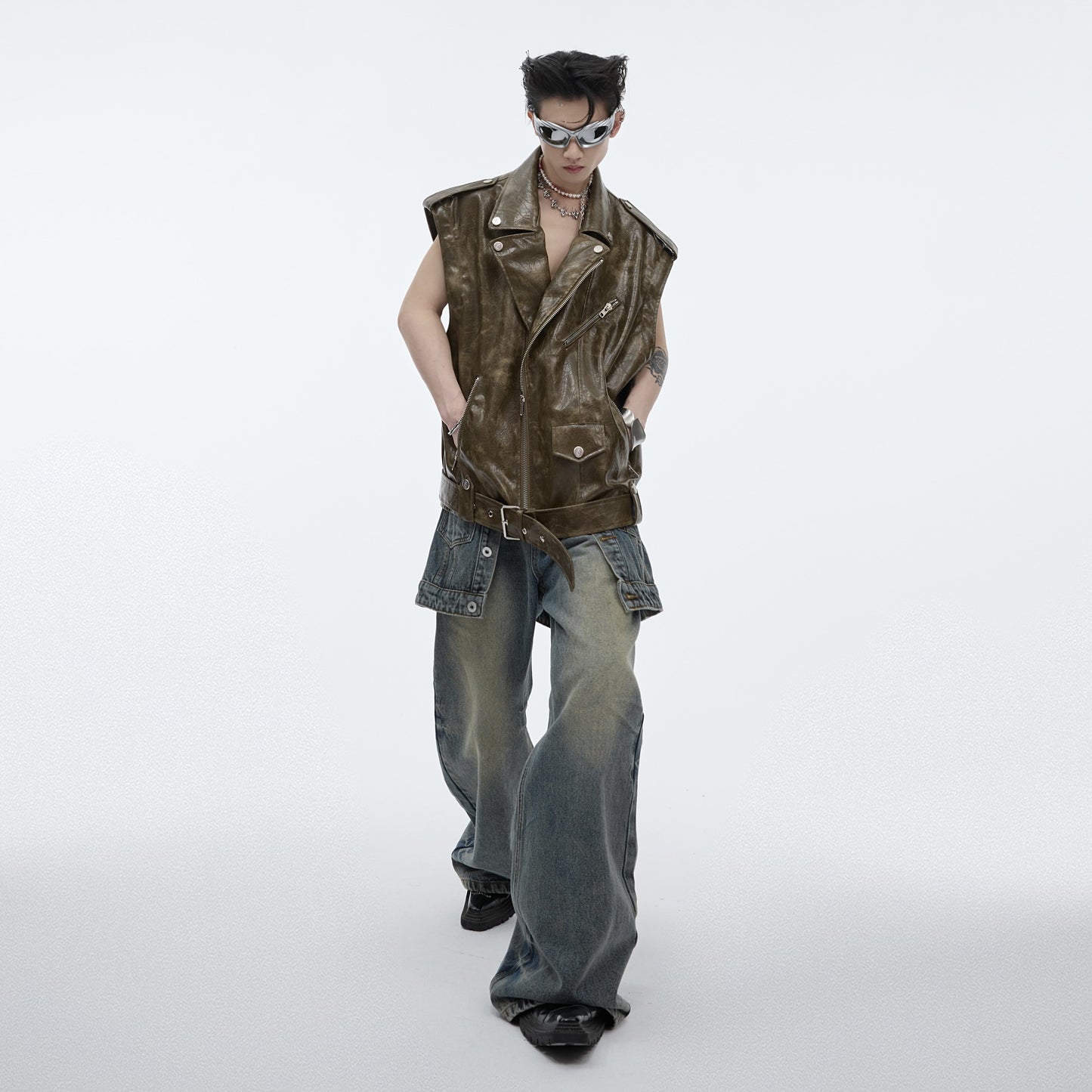 Jean ample à jambes larges, jupe double épaisseur