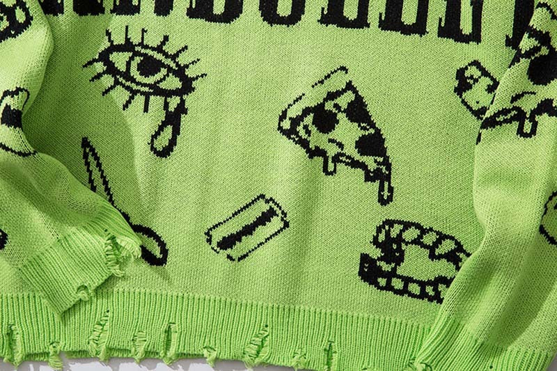 Hip Hop Letters Graffiti Jacquard Sweater Men's Tide