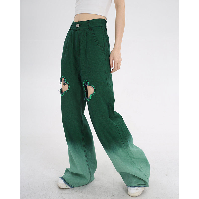 Loose Gradient Cutout Straight Leg Jeans