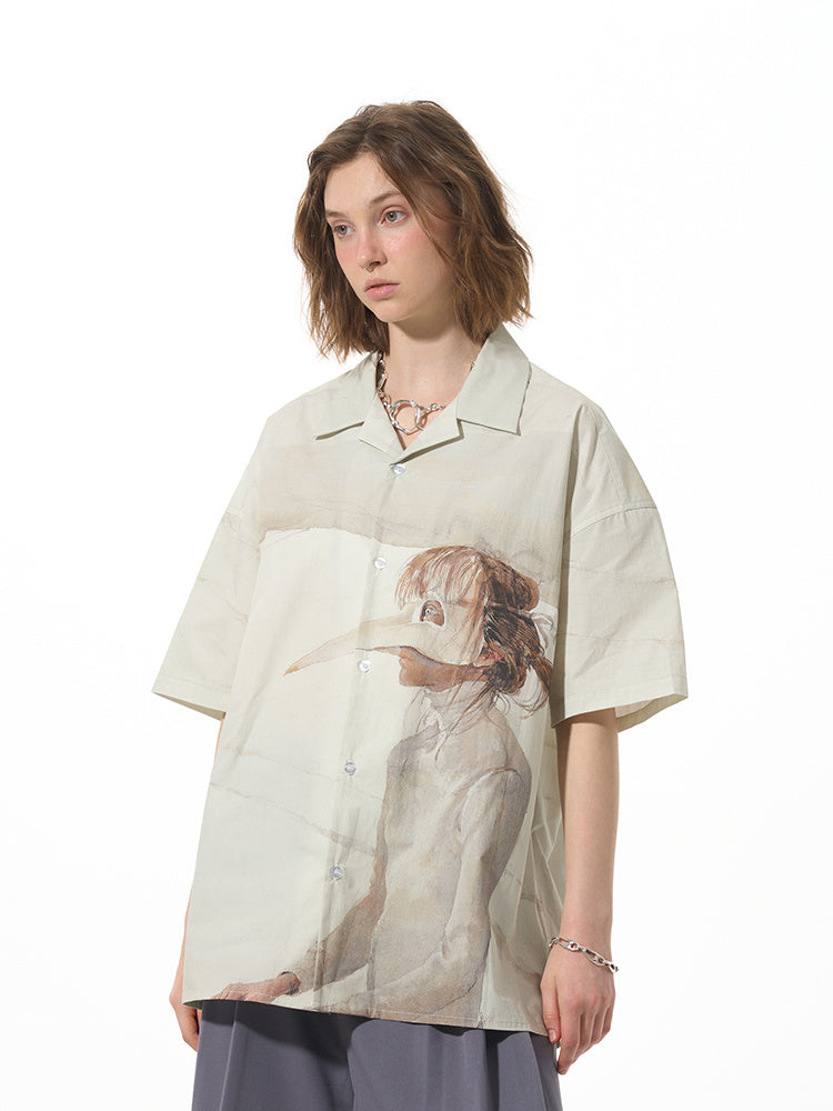 Chemise à manches courtes polyvalente à imprimé graphique décontracté