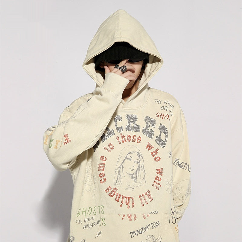 Sweat à capuche ample et décontracté imprimé créatif