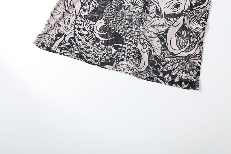 Abito a vita alta in rete con stampa digitale da strada, stile personalità della moda