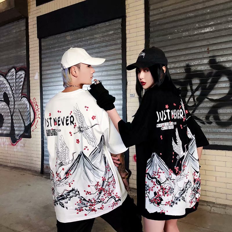 Crane Short-sleeved Male Loose Half-sleeved Hip-hop Hip-hop Ins Couple Wear T-shirt Tide Brand Top