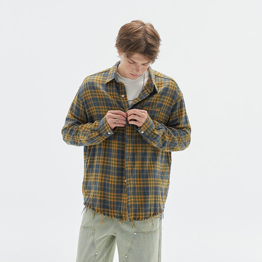 Vintage Brushed Plaid Long Sleeve Shirt