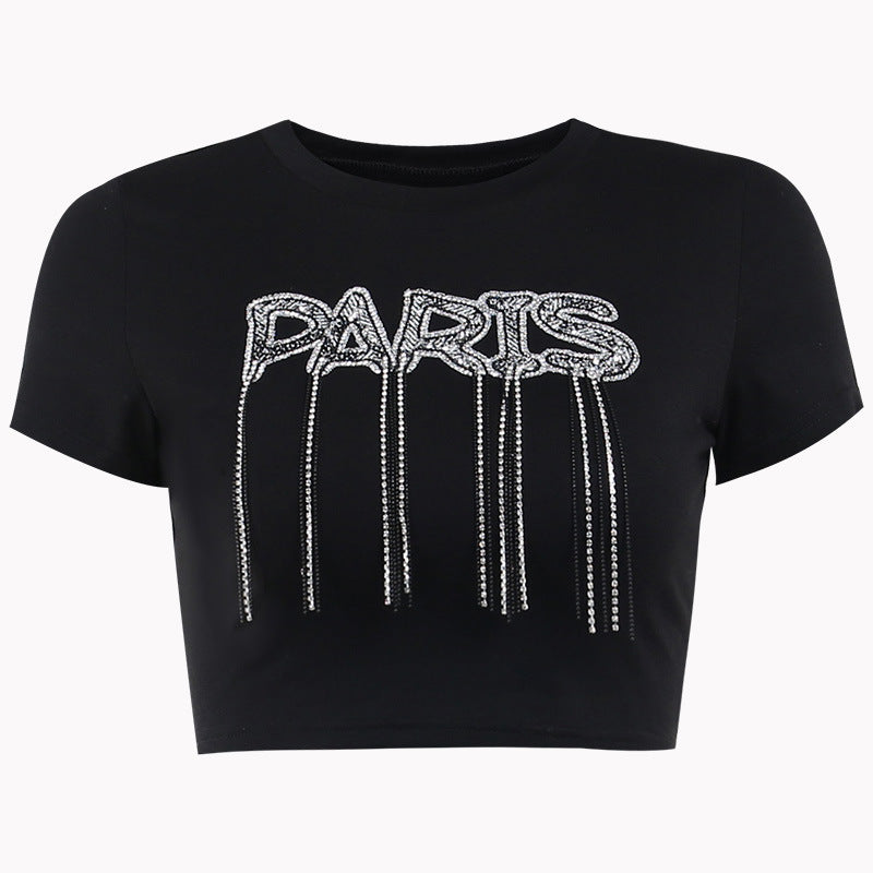 T-shirt à col rond et manches courtes avec inscription « Hot Diamond » pour femme