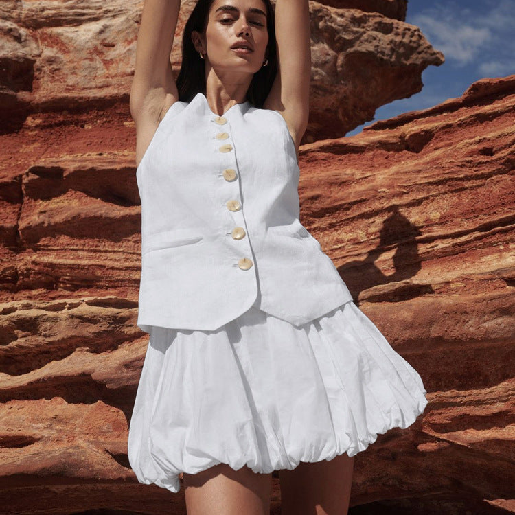 Ensemble deux pièces débardeur et jupe à pois en coton